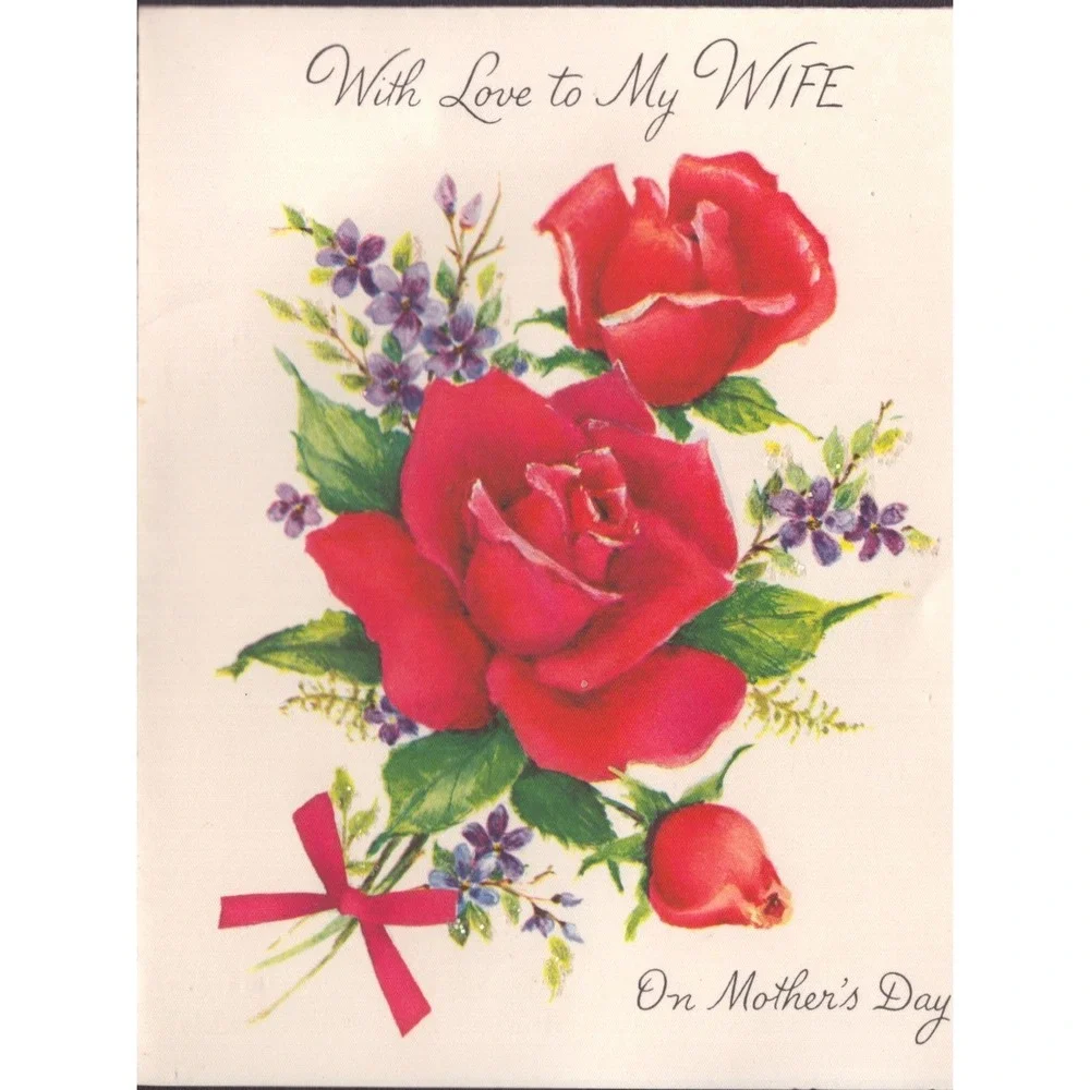 Vintage 1969 Norcross Mother's Day Card for Wife Red Roses Floral Used
